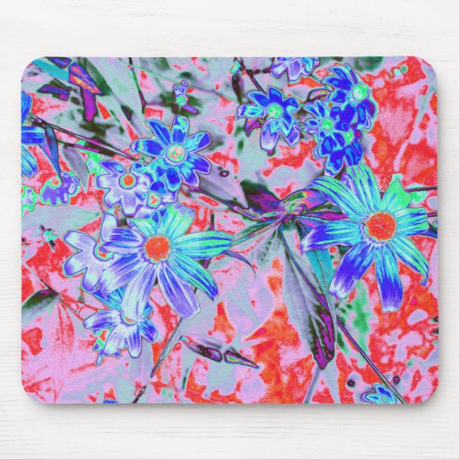 Retro Psychedelic Aqua Grönt and Orange Flowers Musmatta (Framsidan)