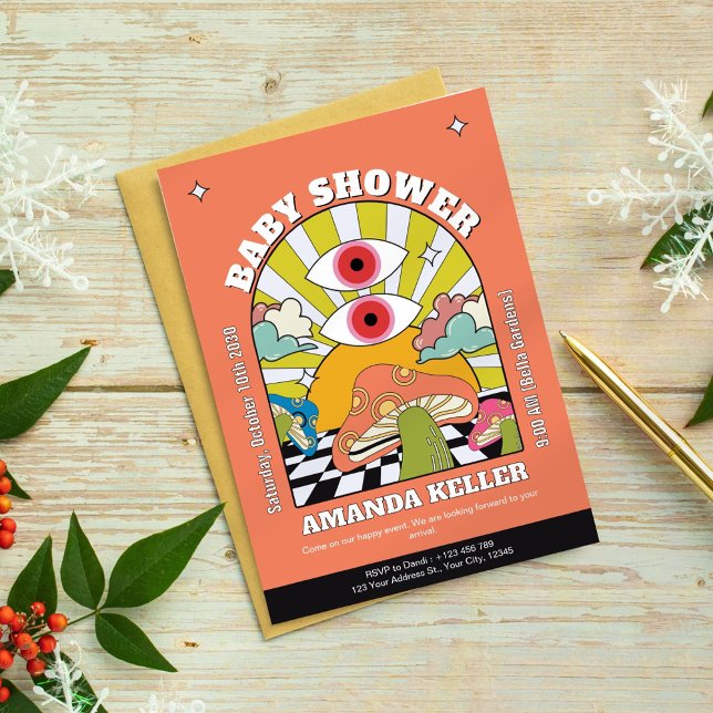 Retro Psychedelic Baby Shower-inbjudan Inbjudningar (Skapare uppladdad)