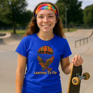 Retro Psychedelic Bird & Fallskärm T Shirt