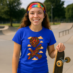 Retro Psychedelic Bird & Luftballong T Shirt