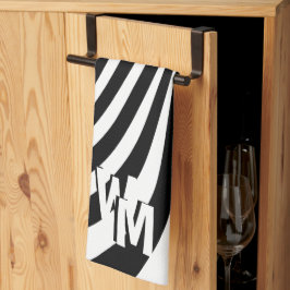 Retro Psychedelic Black White Mönster Initialer Kökshandduk