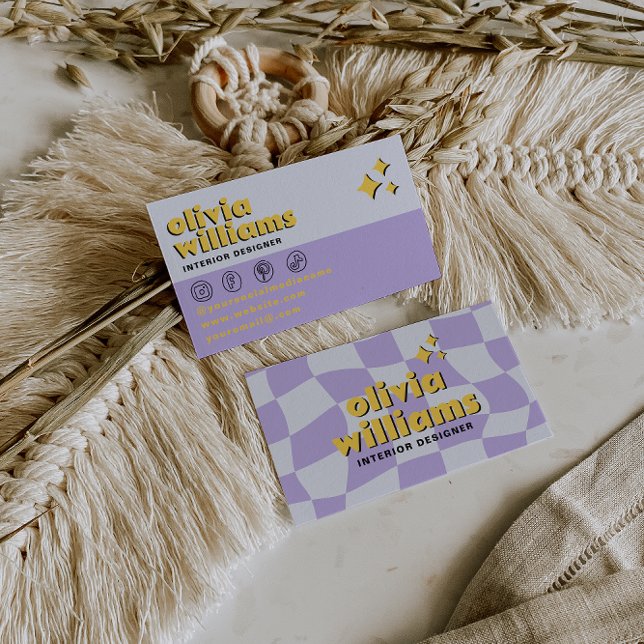 Retro Psychedelic Bold 70s Groovy Checkered Trendy Visitkort (Skapare uppladdad)