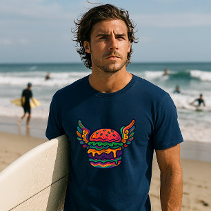 Retro Psychedelic Cheeseburger med Vingar T Shirt