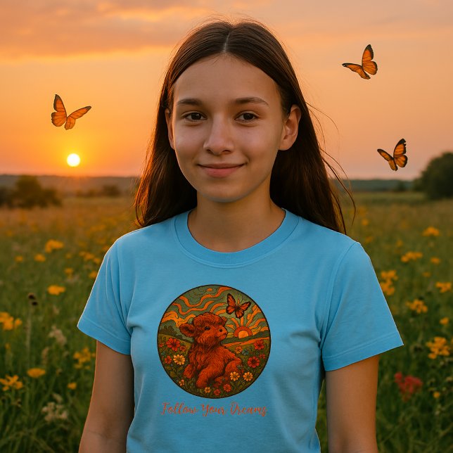 Retro Psychedelic Cute Highland Calf Inspirational T Shirt (Skapare uppladdad)