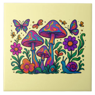 Retro Psychedelic Flowers & Svamp Kakelplatta