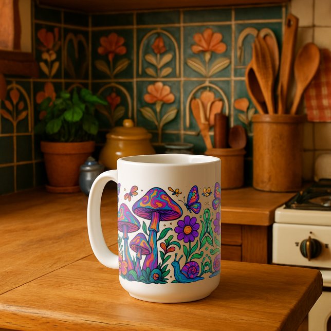 Retro Psychedelic Flowers & Svamp Mugg (Skapare uppladdad)