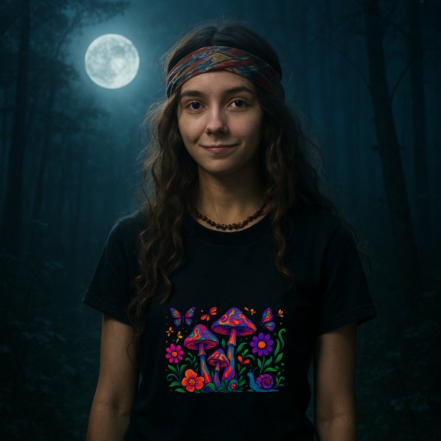 Retro Psychedelic Flowers & Svamp T Shirt (Skapare uppladdad)