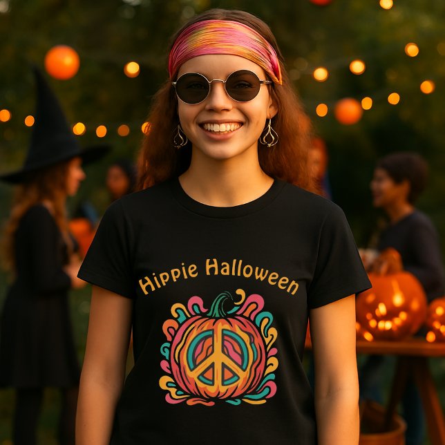 Retro Psychedelic Hippie Halloween Pumpkin Peace T Shirt (Skapare uppladdad)