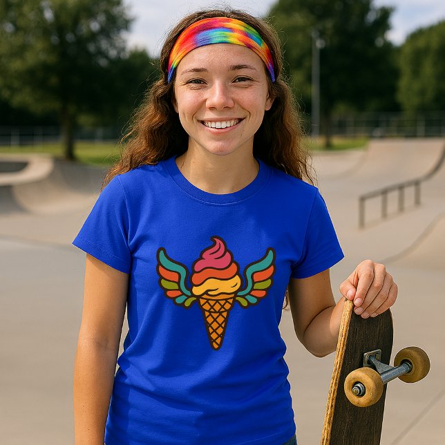 Retro Psychedelic Ice Cream Cone med Vingar T Shirt (Skapare uppladdad)