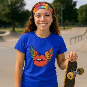 Retro Psychedelic Läppar med Vingar T Shirt
