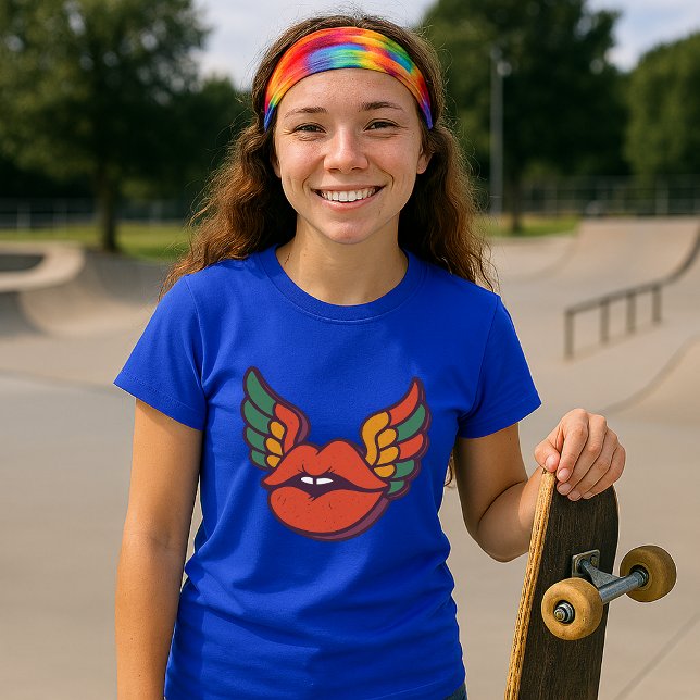 Retro Psychedelic Läppar med Vingar T Shirt (Skapare uppladdad)