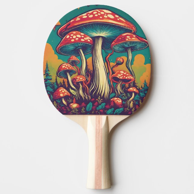 Retro Psychedelic Mushroom AI Art Pingisracket (Framsidan)