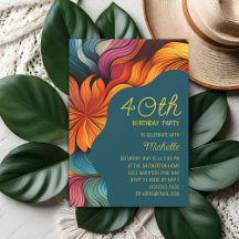 Retro Psychedelic Orange Teal Modern 40:e födelsed