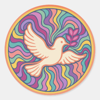Retro Psychedelic Peace Dove Sticker - Colorful Runt Klistermärke