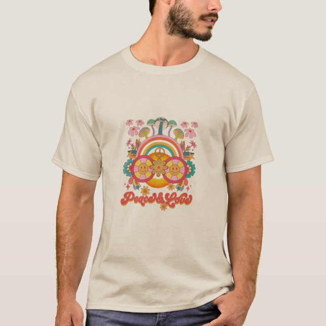 Retro psychedelic Peace och Kärlek T Shirt (Framsida)