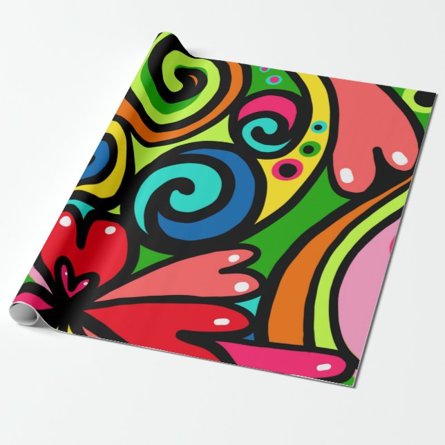 Retro Psychedelic Presentpapper (Utrullad)