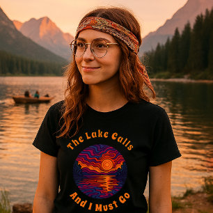Retro Psychedelic Sjö Sunset T Shirt