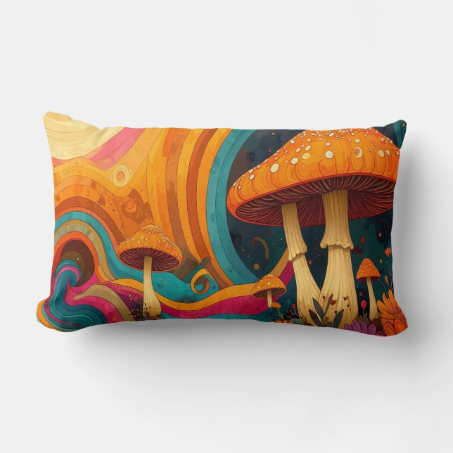 Retro Psychedelic Swirls Throw Cushion  Lumbarkudde (Framsida)