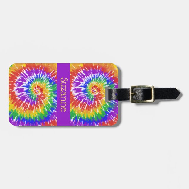 Retro Psychedelic Tie Dye Swirls Bagagebricka (Horisontell Framsida)