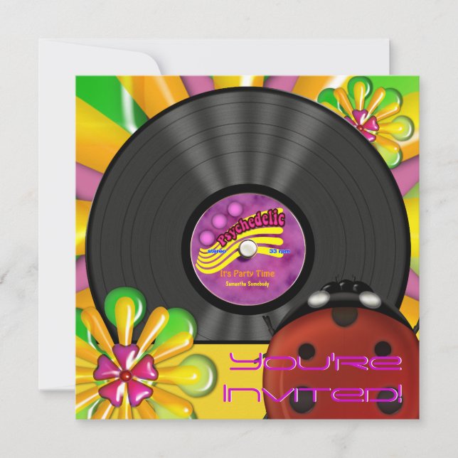 Retro Psychedelic Vinyl Record Party-inbjudningar Inbjudningar (Framsida)