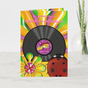 Retro Psychedelic Vinyl Record Personlig Card Kort