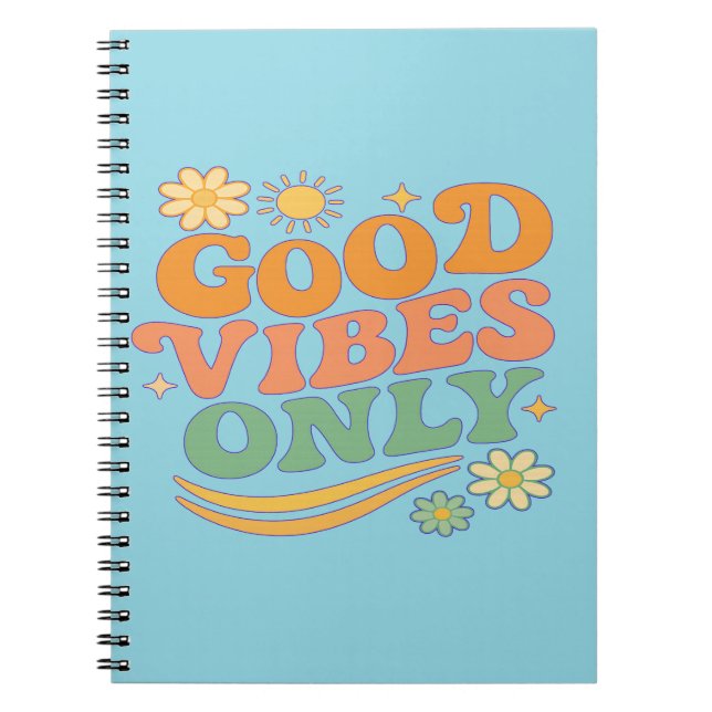 Retro Psychedelic with Vintage Sun and Flowers Anteckningsbok (Framsidan)