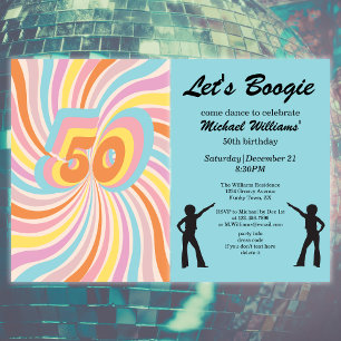 Retro Psycho Boogie Colorful Manar fyller 50 år Inbjudningar