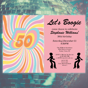 Retro Psycho Boogie Colorful Women's 50-årsdagen Inbjudningar