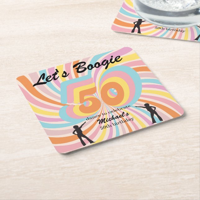 Retro Psycho Boogie Färgglatt Herr 50-årsdag Underlägg Papper Kvadrat (Vinklad)