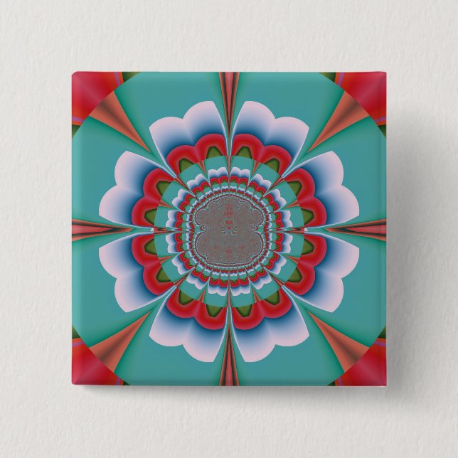 Retro Psykedelisk Mandala Blomma Abstrakt Konst Knapp (Framsida)