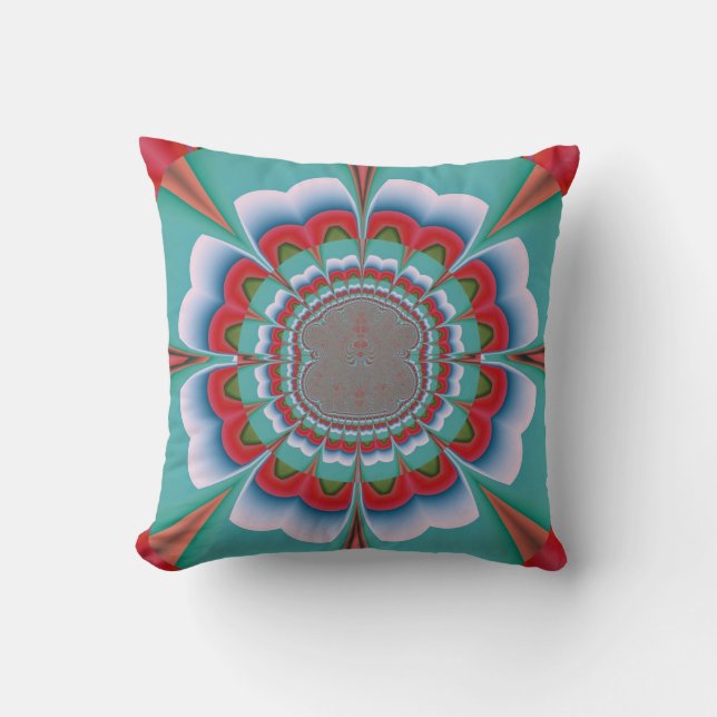 Retro Psykedelisk Mandala Blomma Abstrakt Konst Kudde (Framsida)