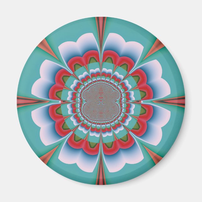 Retro Psykedelisk Mandala Blomma Abstrakt Konst Magnet (Framsidan)