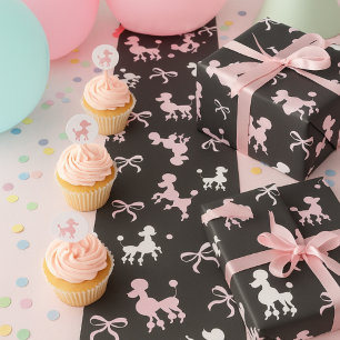 Retro Pudel & Bow Rosa, vit och svart Chic Presentpapper
