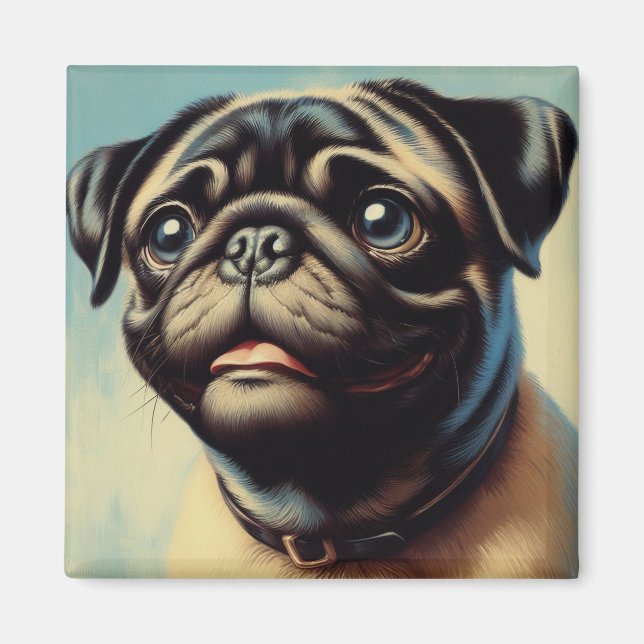 Retro Pug Painting Magnet (Framsidan)