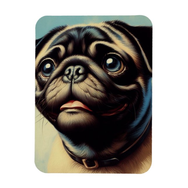 Retro Pug Painting Magnet (Vertikal)