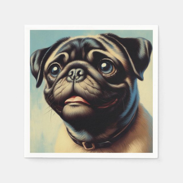 Retro Pug Painting Pappersservett (Framsidan)