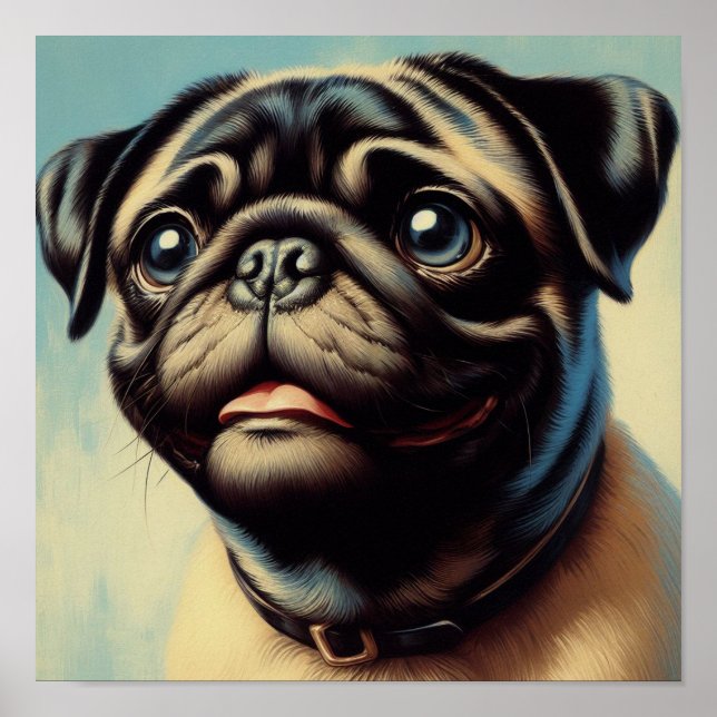 Retro Pug Painting Poster (Framsidan)