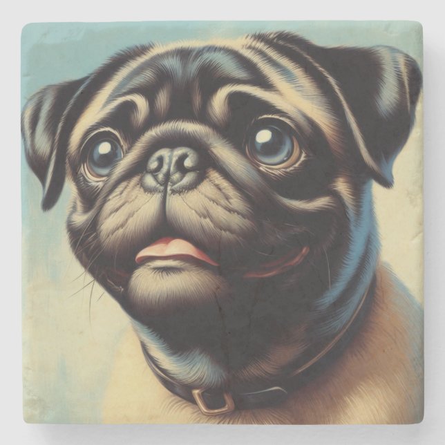 Retro Pug Painting Stenunderlägg (Framsidan)