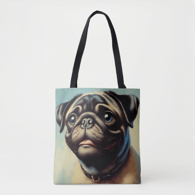 Retro Pug Painting Tygkasse (Framsida)