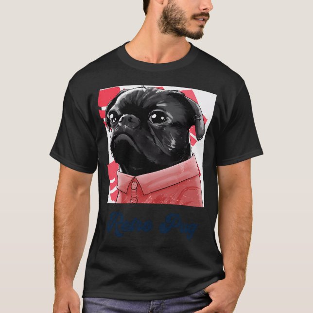 Retro Pug Retro Mopp T Shirt (Framsida)