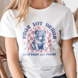 Retro 'Pugs Not drugs' Bubblegum Rosa och Blue Rol T Shirt
