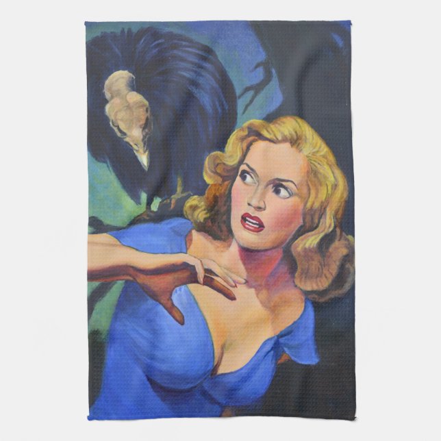 Retro Pulp Horror Tea Towel med Buzzard Kökshandduk (Vertikal)