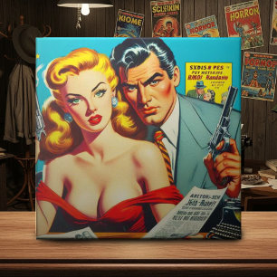 Retro Pulp-illustration Kakelplatta