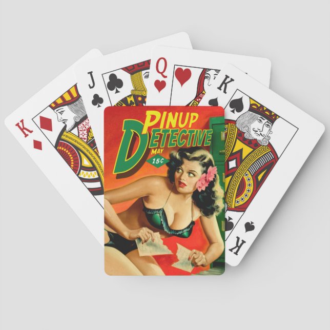 Retro Pulp Magazine Design Detektiv Pinup spelar u Spelkort (Baksidan)