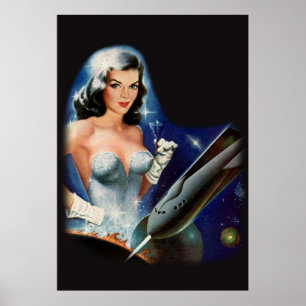 Retro Pulp Science fiction Woman i Rymden wi Poster