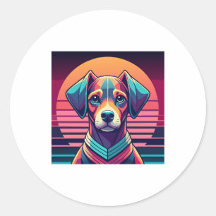 Retro Pulse Pup 80-tals Solnedgångsvibbar Runt Klistermärke