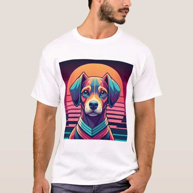Retro Pulse Pup 80-tals Solnedgångsvibbar T Shirt (Framsida)