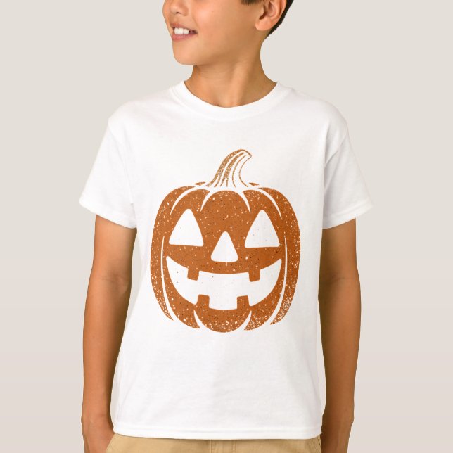 Retro Pumpkin Ansikte Tee - 90:s Halloween Vibes f (Framsida)