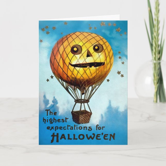 Retro Pumpkin Balloon Halloween-kort Helgkort (Framsida)