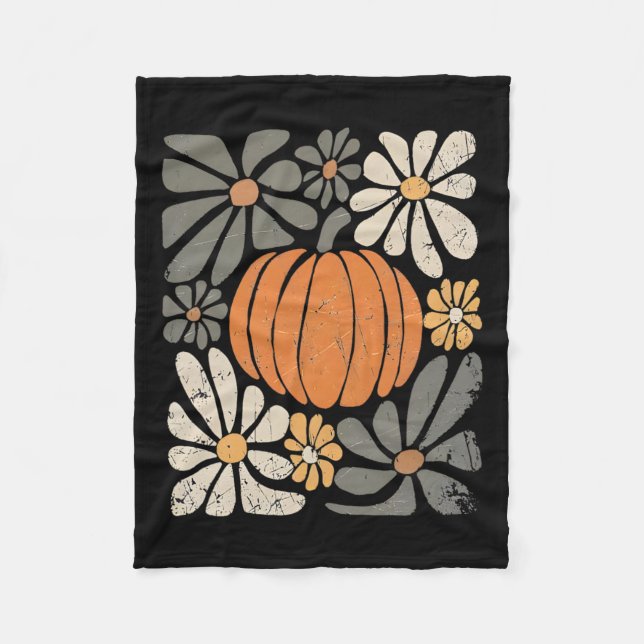 Retro Pumpkin Boho Flowers sjunker hösten Thanksgi Fleecefilt (Framsidan)